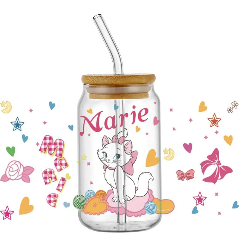 Cute White Cup Wrap – Waterproof UV Transfer Sticker for 16oz Glass