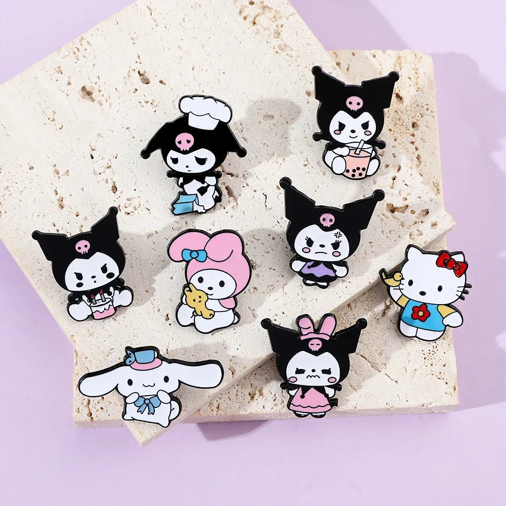 8-Piece Kawaii Cartoon Character Brooch Set – Cute Animal-Inspired Enamel Pins