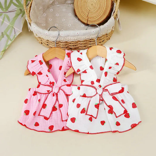 Strawberry Bow Pet Dress – Cute Summer Dog Outfit