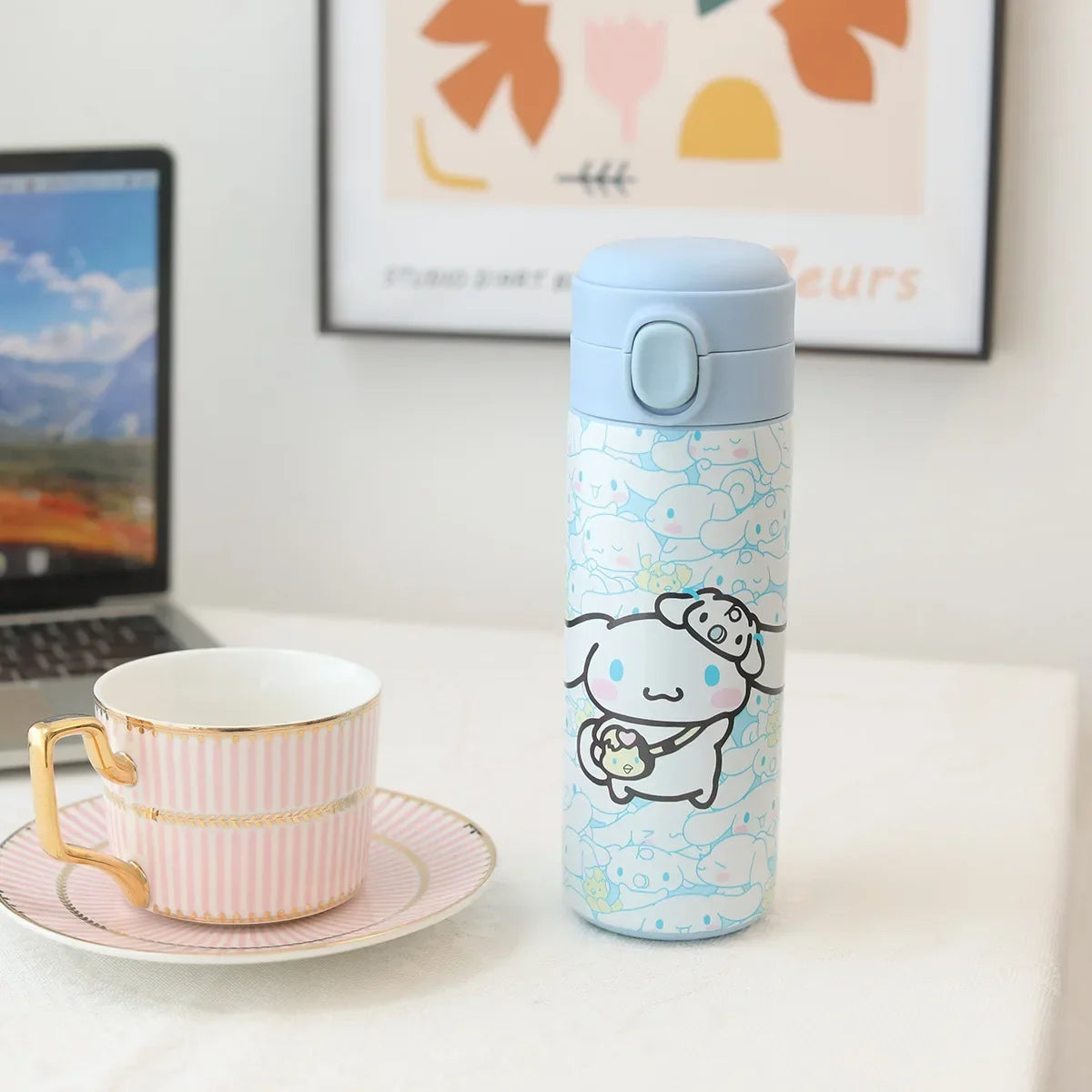 Kawaii Character Thermos – 420ml Insulated Bottle with Straw