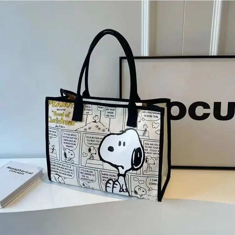 Kawaii Cartoon Canvas Tote Bag – Large Capacity Zippered Shoulder Bag