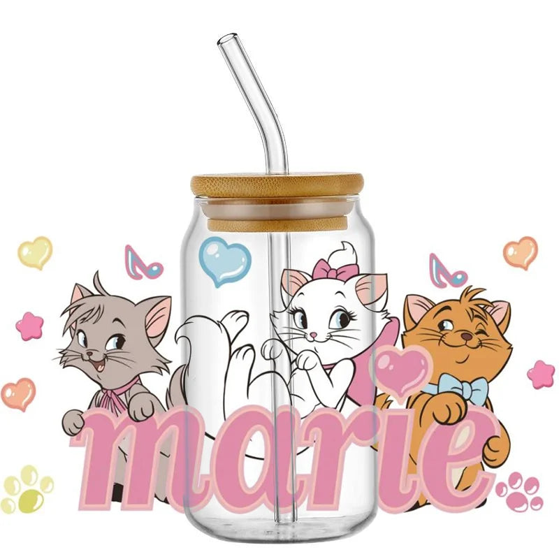 Cute White Cup Wrap – Waterproof UV Transfer Sticker for 16oz Glass