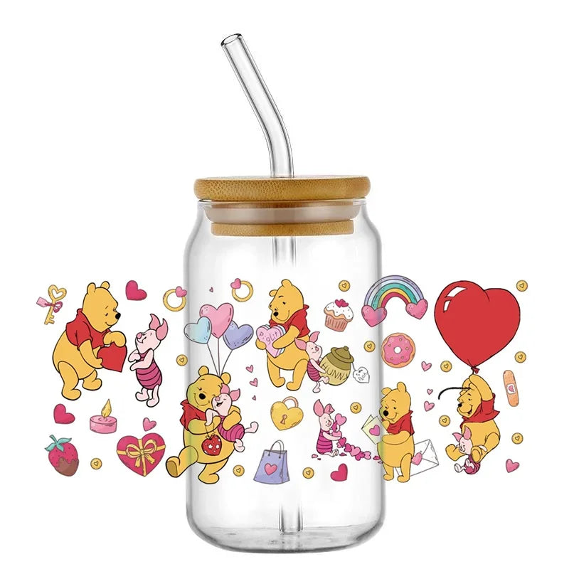 Cartoon Bear Cup Wrap – 16oz Reusable Glass Tumbler Sticker