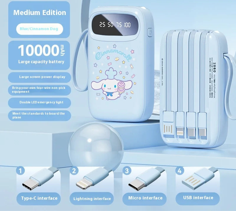 Kawaii Character Power Bank – Multi-Port Charger (Type-C, Lightning & USB)