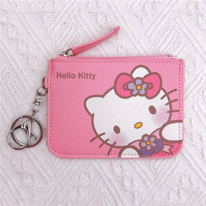 Kawaii Cartoon Mini Wallet with Keychain – PU Card Holder with Zipper