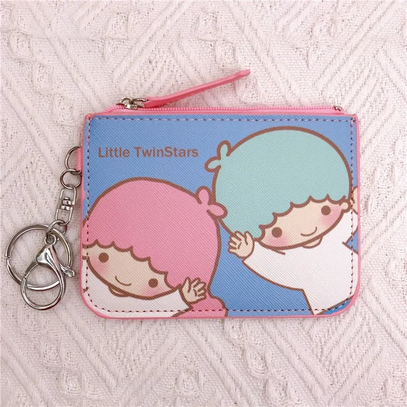 Kawaii Cartoon Mini Wallet with Keychain – PU Card Holder with Zipper