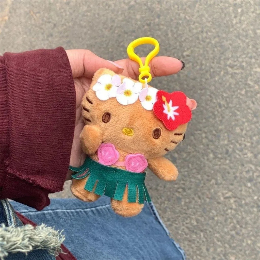 Kawaii Hawaiian Plush Keychain – 10-Style Cartoon Character Charm