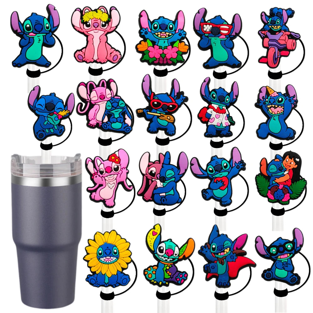 Cute Blue Cartoon Straw Toppers – Dust-Proof Covers for 9–10mm Straws