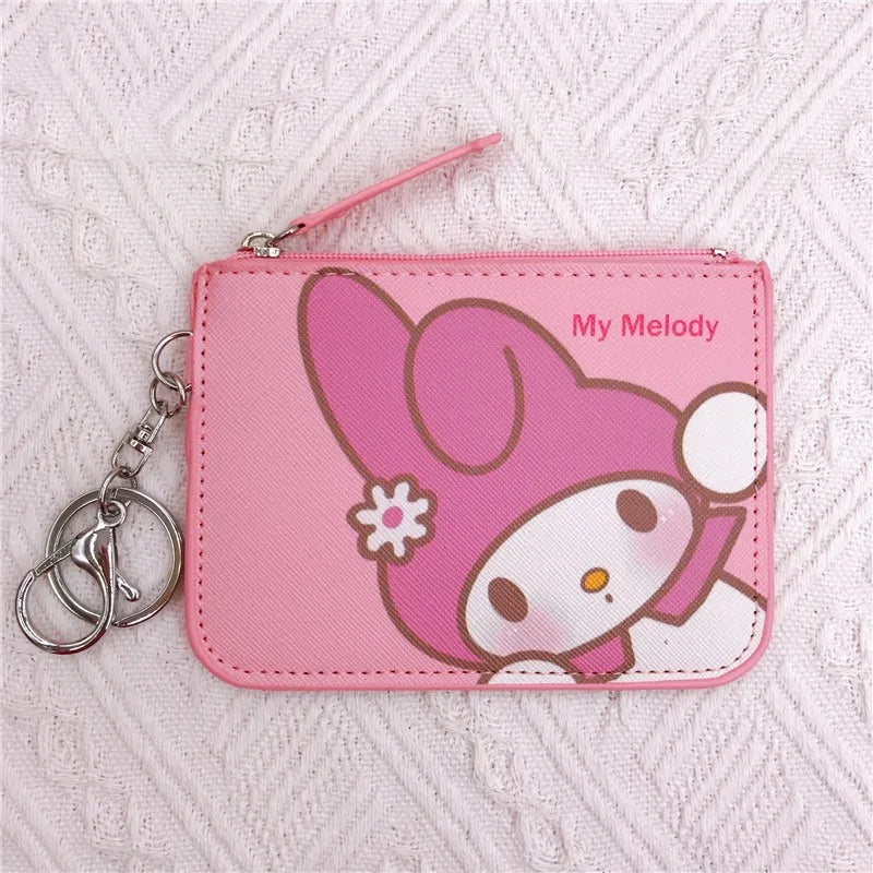 Kawaii Cartoon Mini Wallet with Keychain – PU Card Holder with Zipper