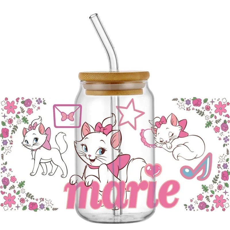 Cute White Cup Wrap – Waterproof UV Transfer Sticker for 16oz Glass