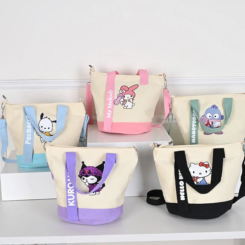 Kawaii Character Canvas Bucket Bag – Cute Crossbody & Handbag for Everyday Use