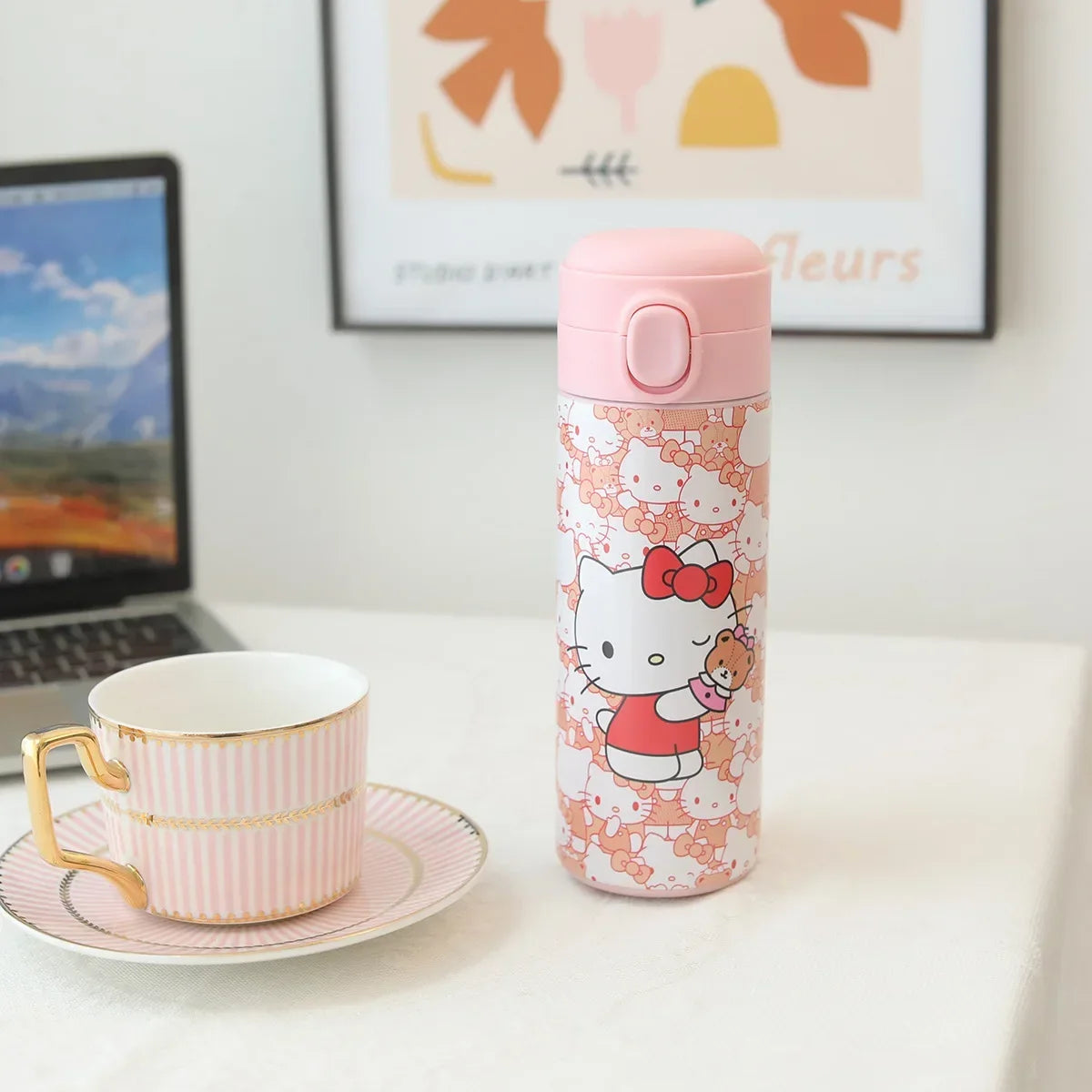 Kawaii Character Thermos – 420ml Insulated Bottle with Straw