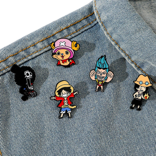 5-Piece Cartoon Pirate Enamel Pin Set – Kawaii Metal Brooches for Bags & Jackets