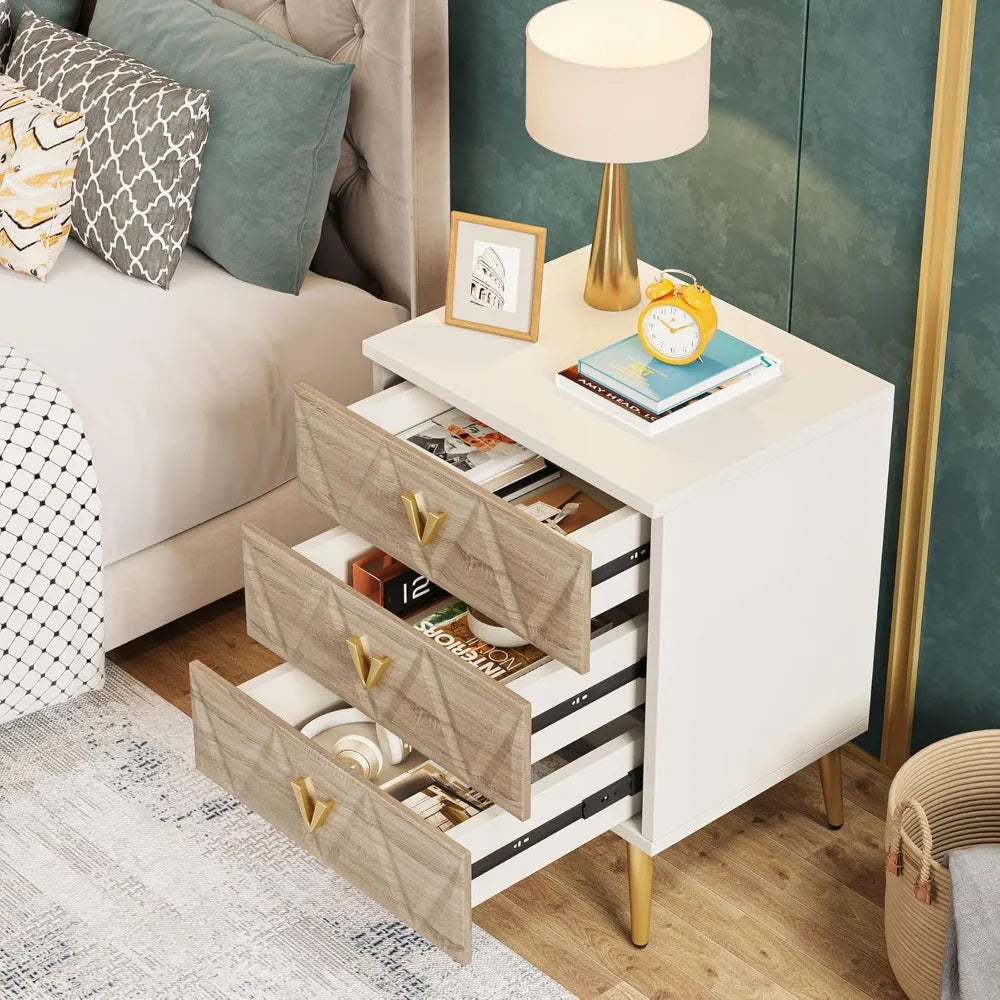 3-Drawer Nightstands – Set of 2 Modern Storage Tables