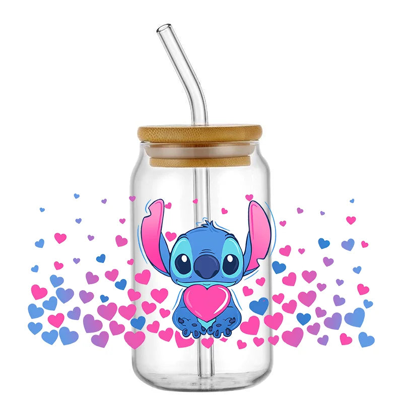 Kawaii Blue Alien Cup Wrap – 16oz UV DTF Waterproof Tumbler Sticker