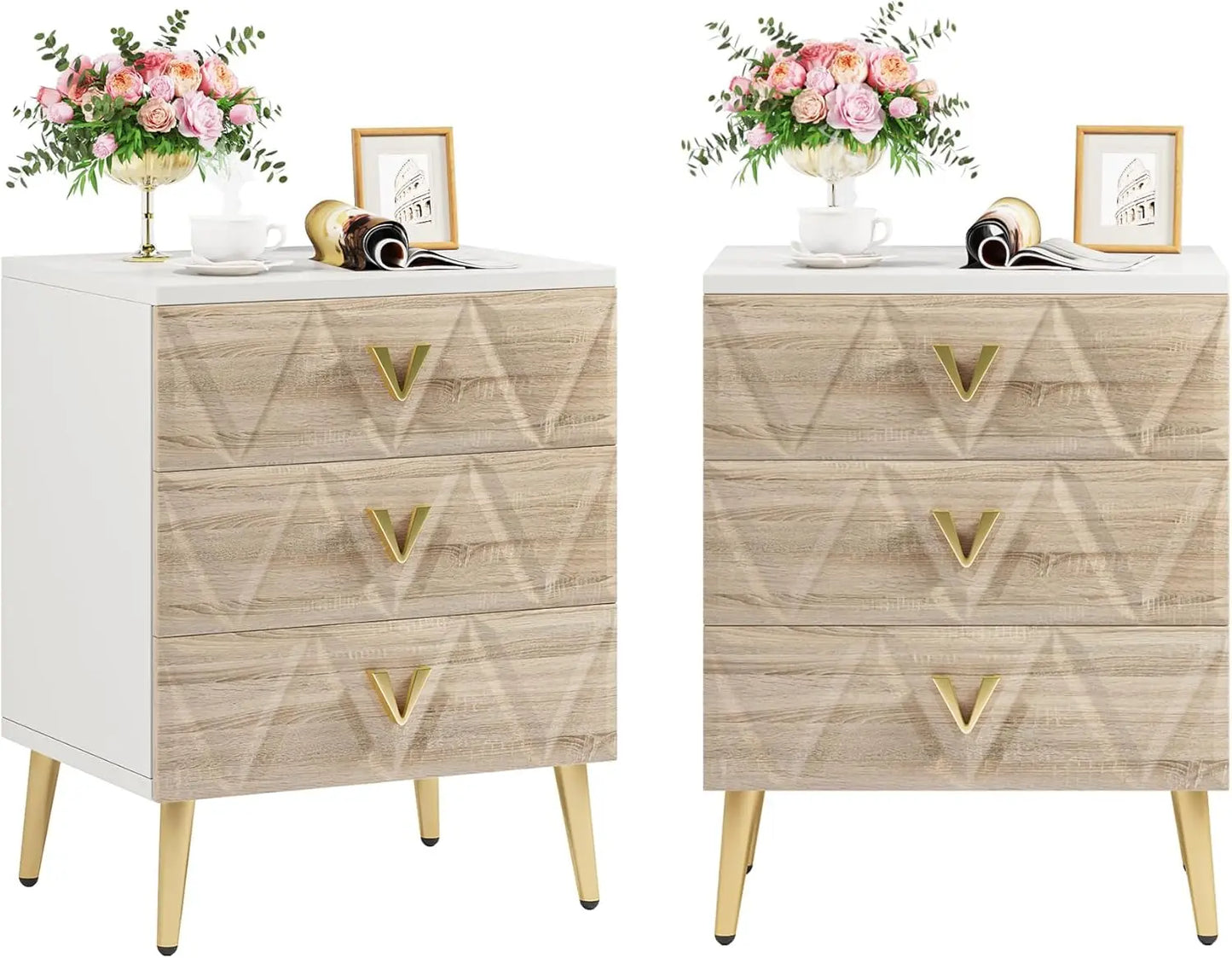 3-Drawer Nightstands – Set of 2 Modern Storage Tables