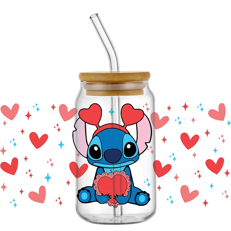 Kawaii Blue Alien Cup Wrap – 16oz UV DTF Waterproof Tumbler Sticker