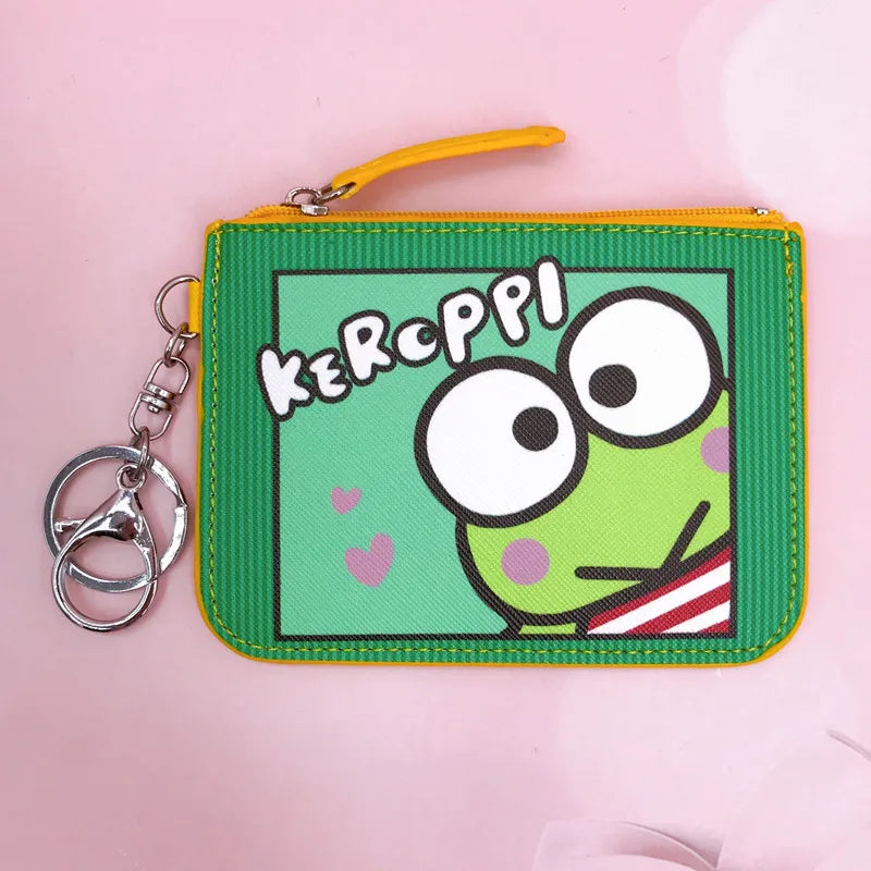 Kawaii Cartoon Mini Wallet with Keychain – PU Card Holder with Zipper