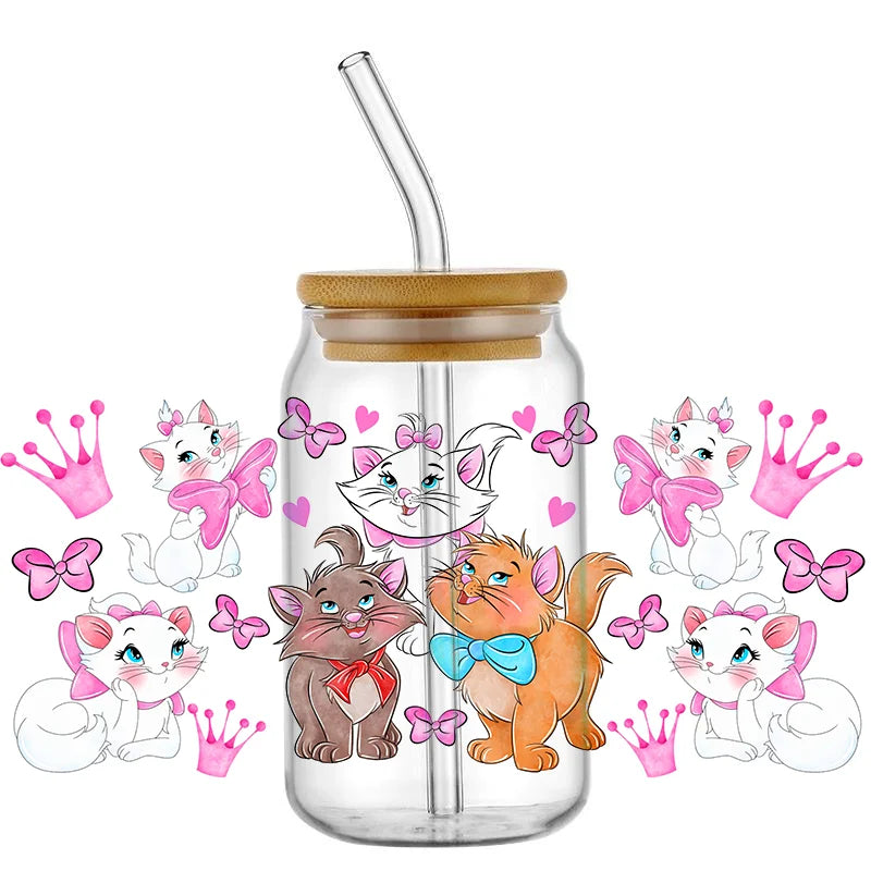 Cute White Cup Wrap – Waterproof UV Transfer Sticker for 16oz Glass