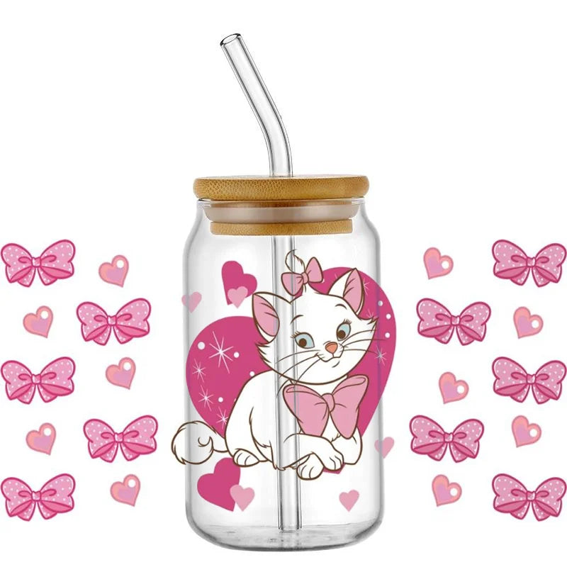 Cute White Cup Wrap – Waterproof UV Transfer Sticker for 16oz Glass
