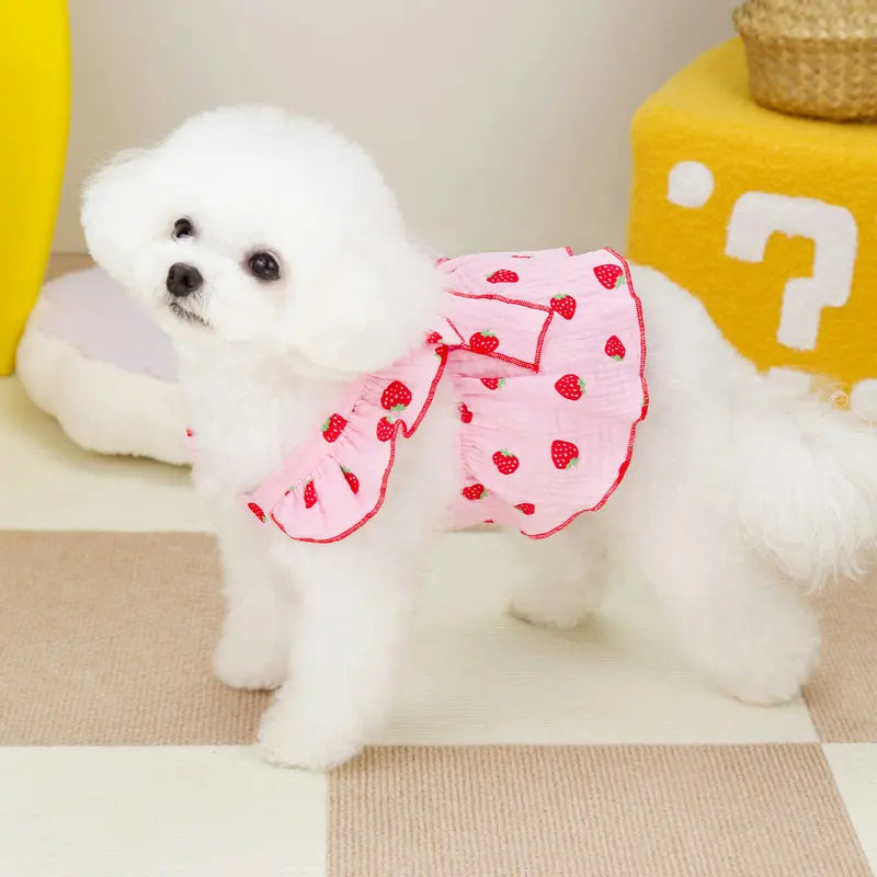 Strawberry Bow Pet Dress – Cute Summer Dog Outfit