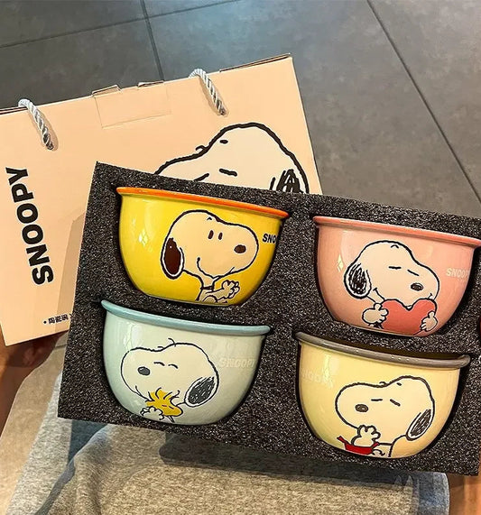 Cartoon Dog Ceramic Dinnerware Set – 4-Piece Bowl & Plate Set