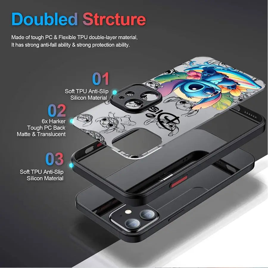Matte Shockproof Cartoon Case – Cute Protective Cover for iPhone 15 & 16 Series