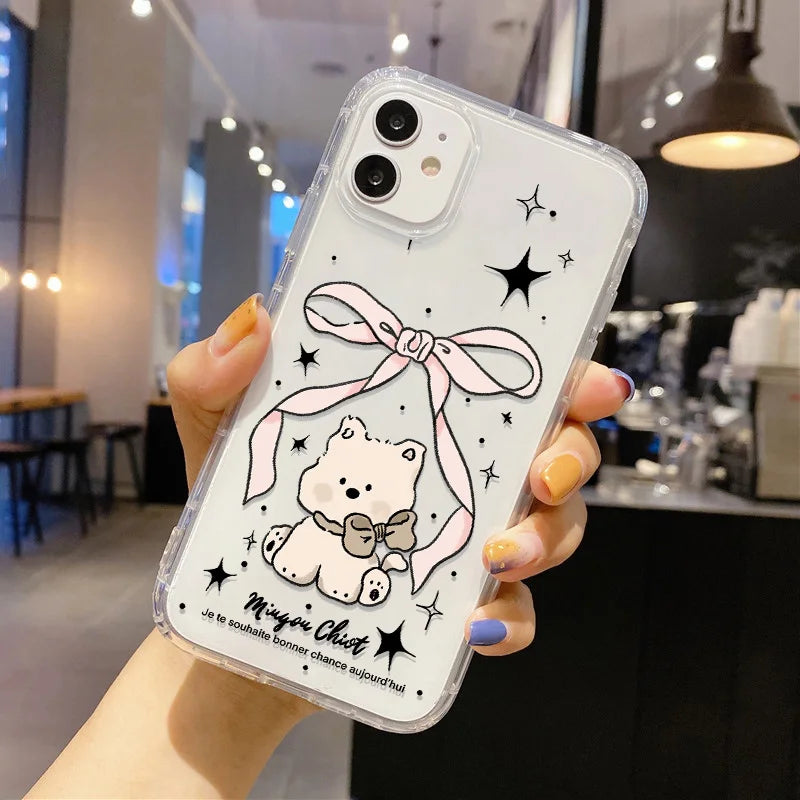 Cute Dinosaur Couple Phone Case – Clear Silicone Cover for iPhone 15 & 16