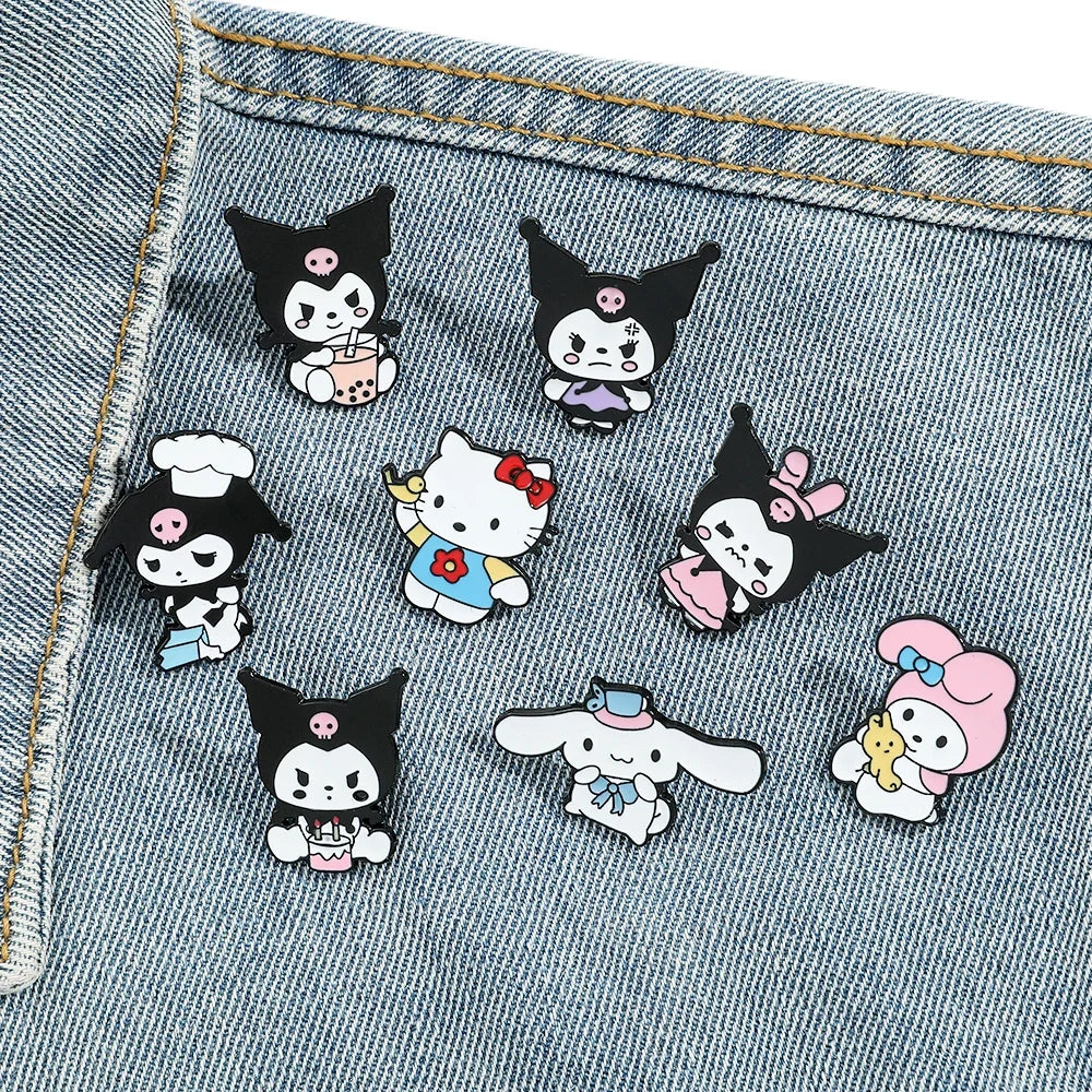 8-Piece Kawaii Cartoon Character Brooch Set – Cute Animal-Inspired Enamel Pins
