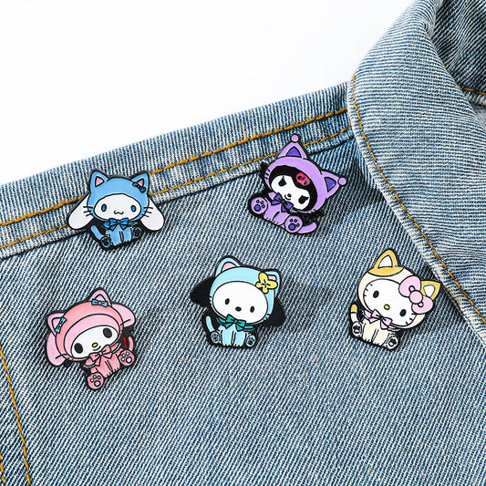 5-Piece Kawaii Cartoon Brooch Set – Cute Pink Cat & Friends Pins