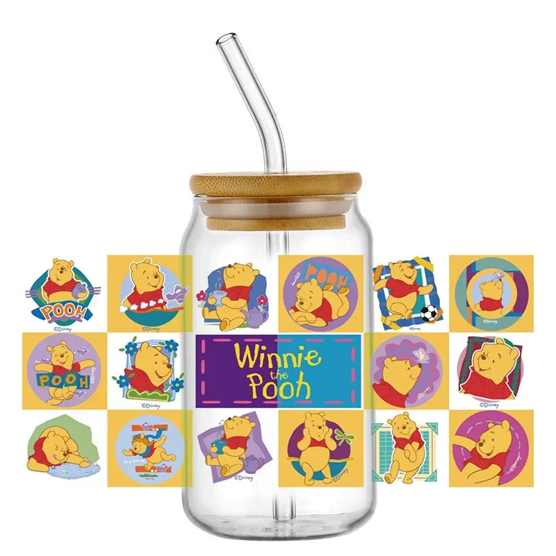 Cartoon Bear Cup Wrap – 16oz Reusable Glass Tumbler Sticker