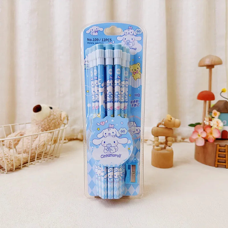 12-Piece Kawaii Cartoon Pencil & Case Set – Cute Stationery Gift Box