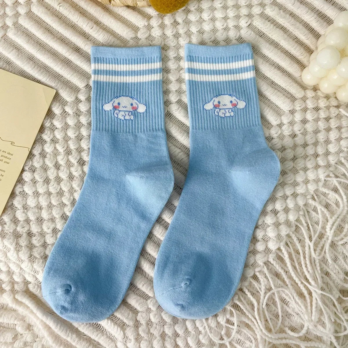 Cute Puppy Cartoon Mid-Tube Socks – Soft Blue Cotton