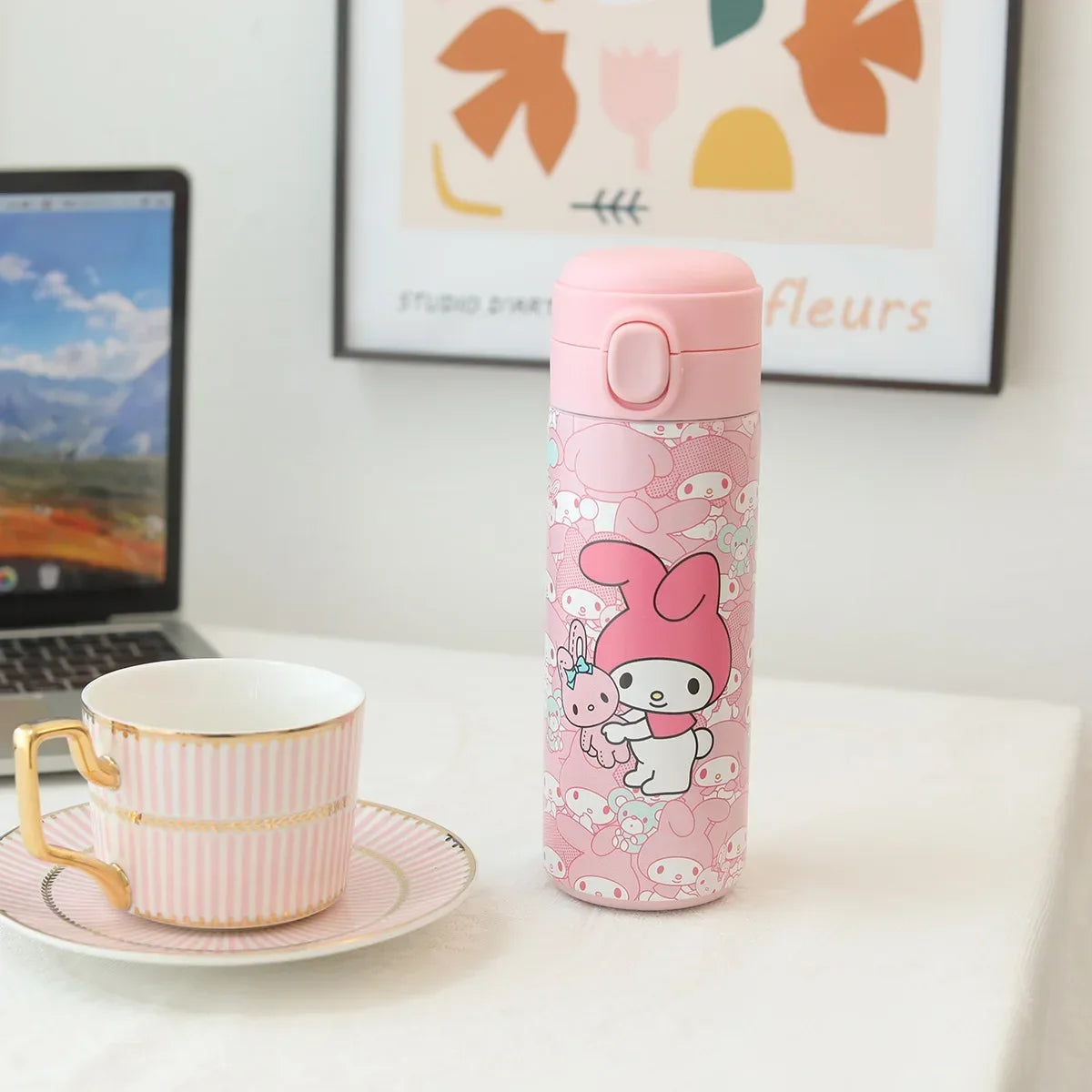 Kawaii Character Thermos – 420ml Insulated Bottle with Straw