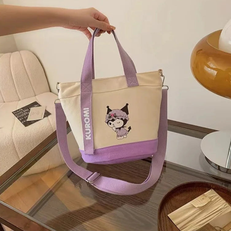 Kawaii Character Canvas Bucket Bag – Cute Crossbody & Handbag for Everyday Use