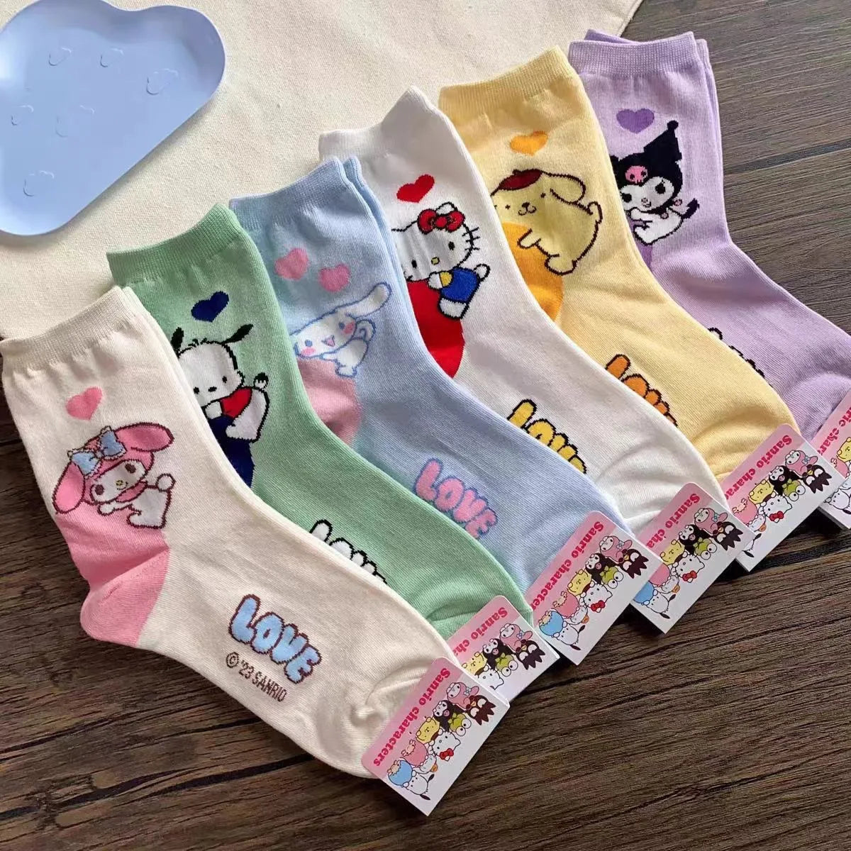 6-Piece Kawaii Cartoon Mid-Tube Socks Set – Soft Cotton Style for Girls