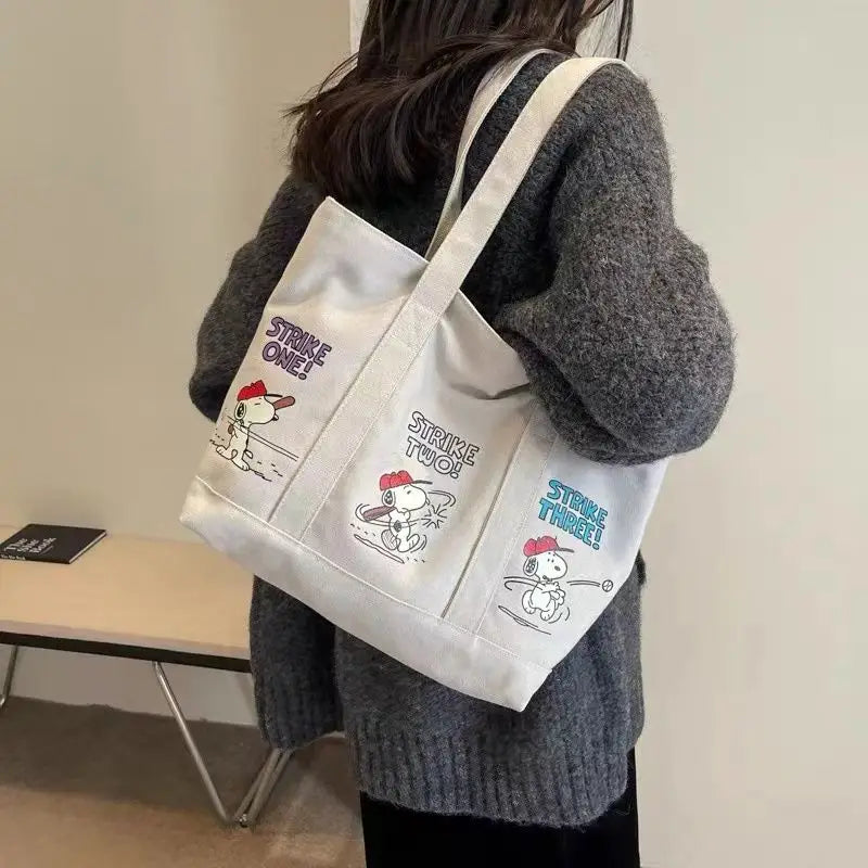 Cartoon Dog Canvas Tote Bag – Cute Durable Zipper Shoulder Bag