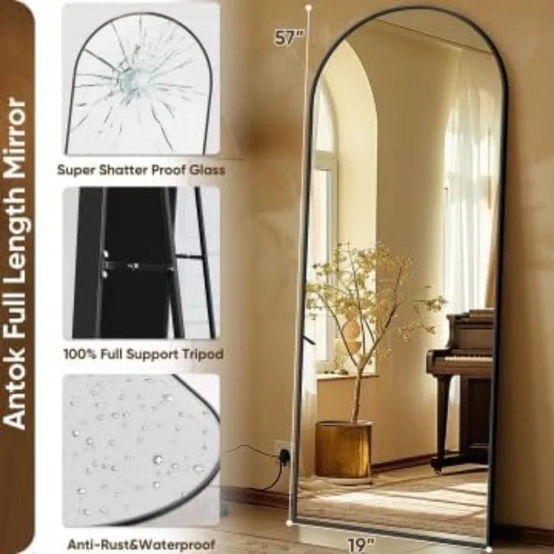 Arch Full-Length Floor Mirror – 58” x 19” Standing Mirror (Pink, Black, Gold)