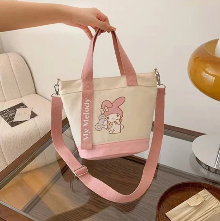 Kawaii Character Canvas Bucket Bag – Cute Crossbody & Handbag for Everyday Use