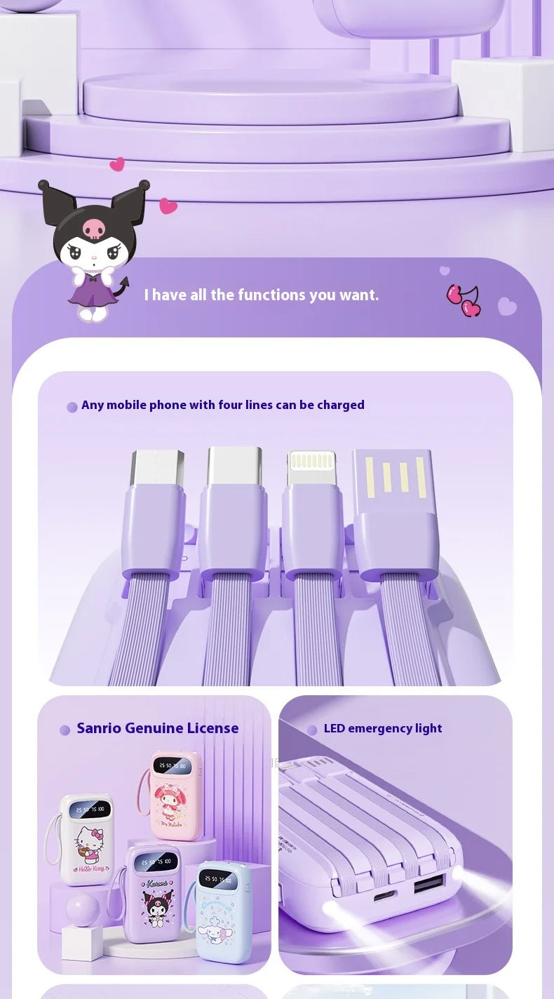 Kawaii Character Power Bank – Multi-Port Charger (Type-C, Lightning & USB)