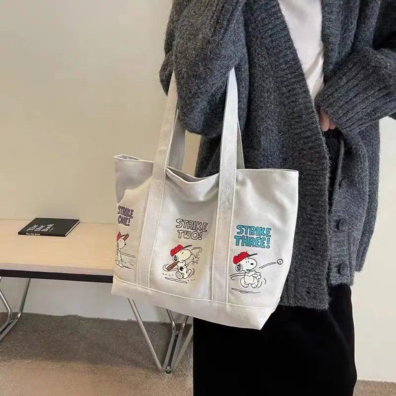 Cartoon Dog Canvas Tote Bag – Cute Durable Zipper Shoulder Bag