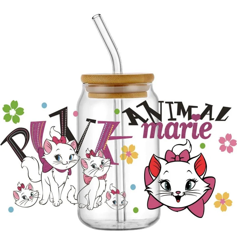 Cute White Cup Wrap – Waterproof UV Transfer Sticker for 16oz Glass