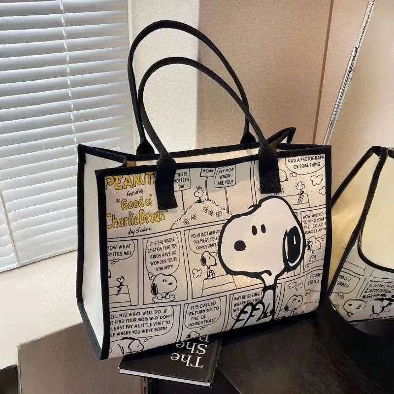 Kawaii Cartoon Canvas Tote Bag – Large Capacity Zippered Shoulder Bag