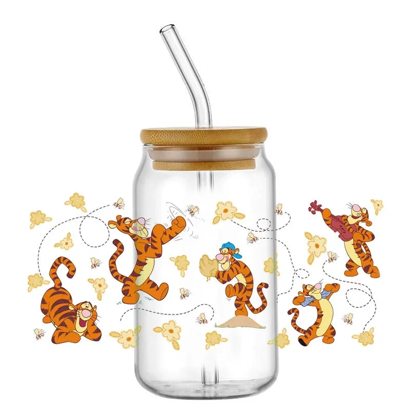 Cartoon Bear Cup Wrap – 16oz Reusable Glass Tumbler Sticker