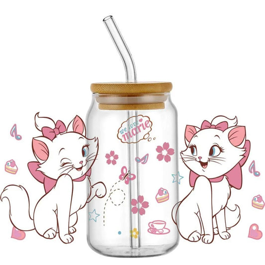 Cute White Cup Wrap – Waterproof UV Transfer Sticker for 16oz Glass