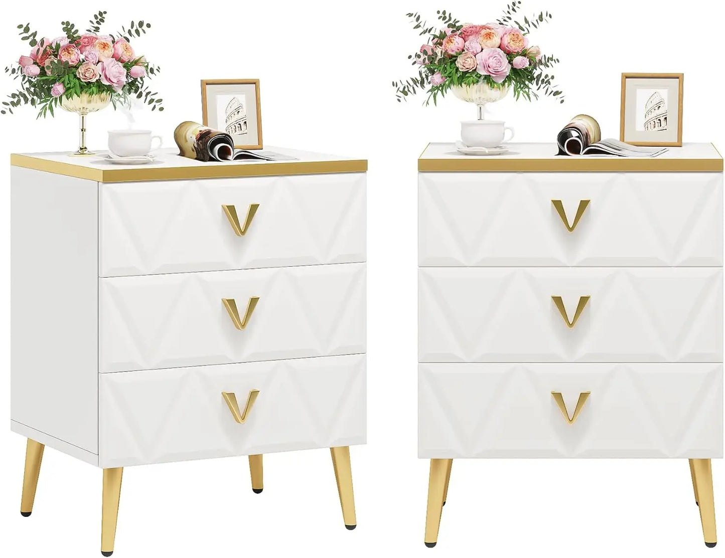 3-Drawer Nightstands – Set of 2 Modern Storage Tables