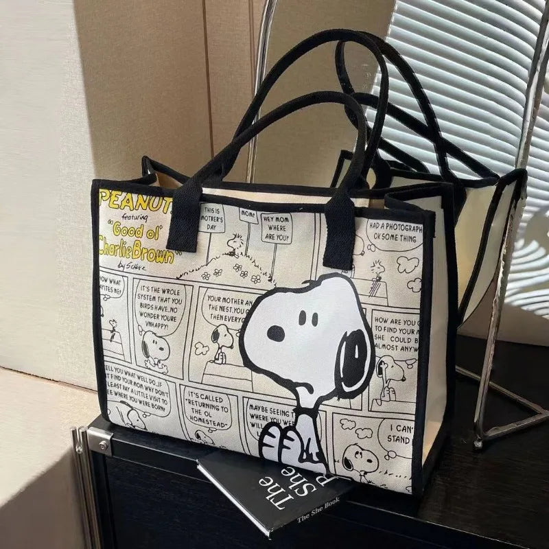 Kawaii Cartoon Canvas Tote Bag – Large Capacity Zippered Shoulder Bag