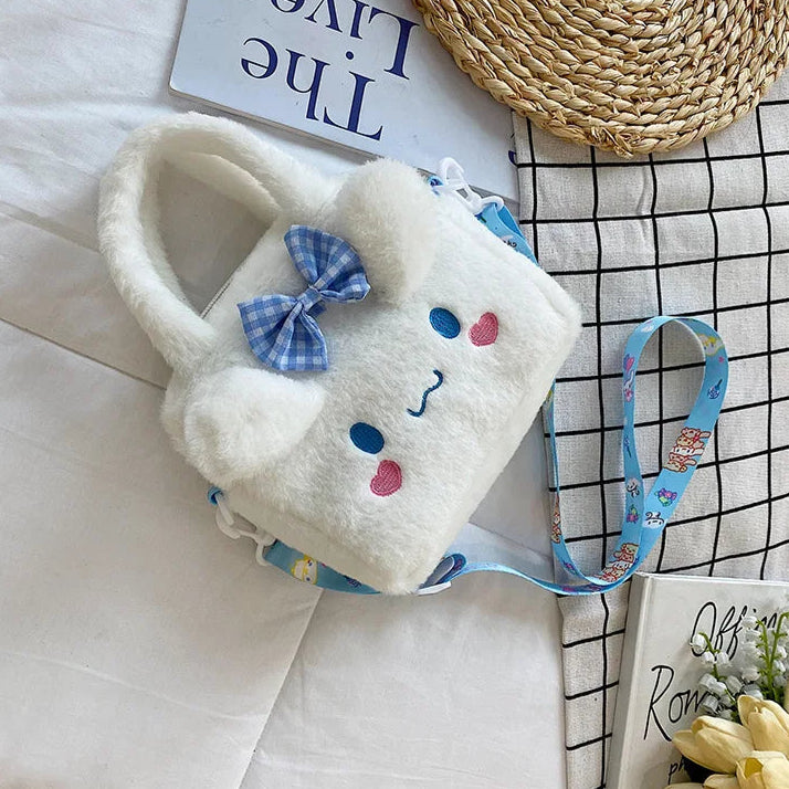 Kawaii Plush Bunny & Pup Style Crossbody Bag – Cute Anime-Inspired Handbag for Girls