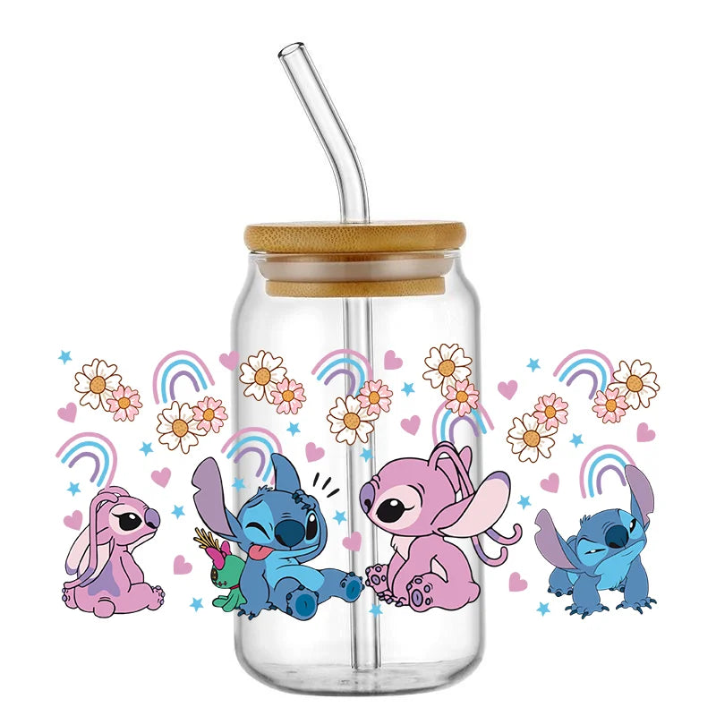 Kawaii Blue Alien Cup Wrap – 16oz UV DTF Waterproof Tumbler Sticker