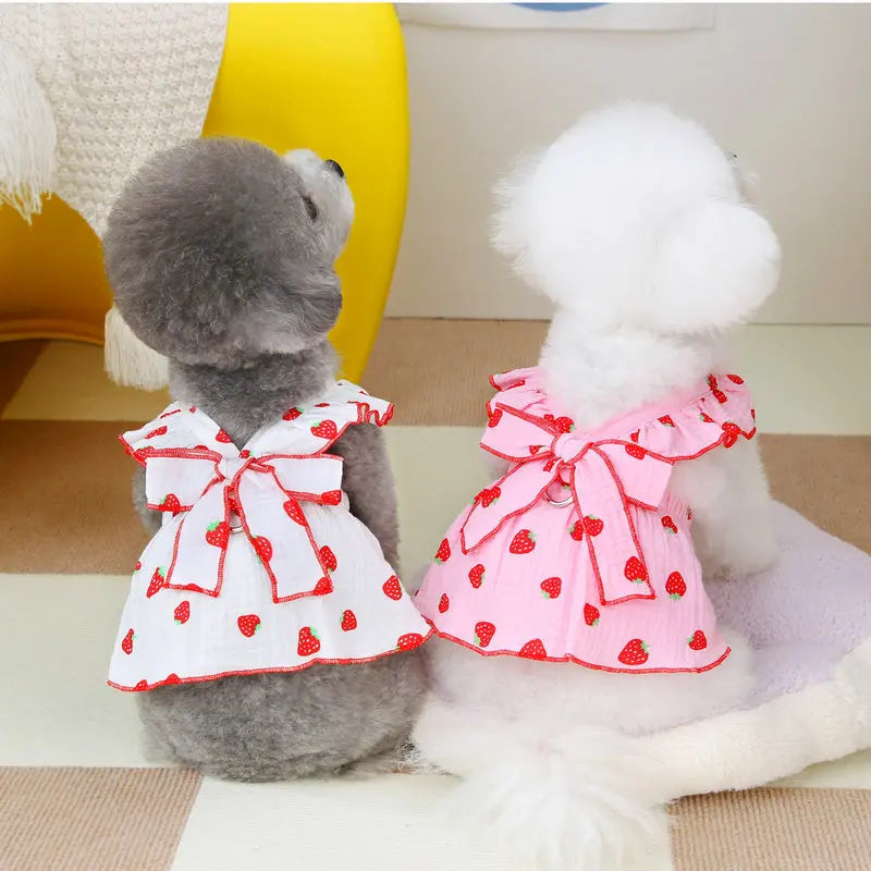 Strawberry Bow Pet Dress – Cute Summer Dog Outfit